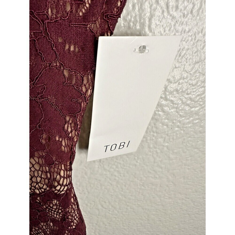 NEW Tobi Dress Women's Size XS Gabi Plunging Lace Up Mini Wine & Nude Sleeveless - Picture 5 of 5